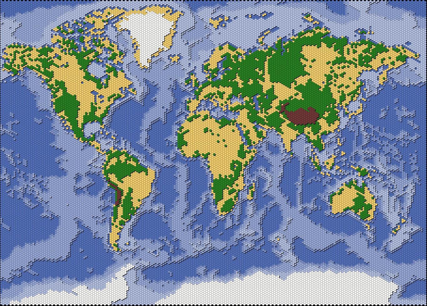 Vector Physical World Map Hexagon