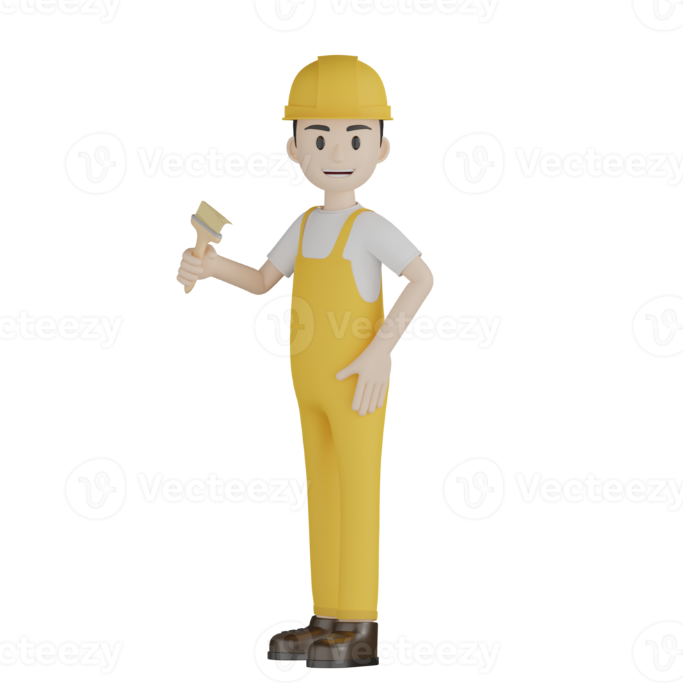 3d Isolated Construction Laborers in yellow uniform png