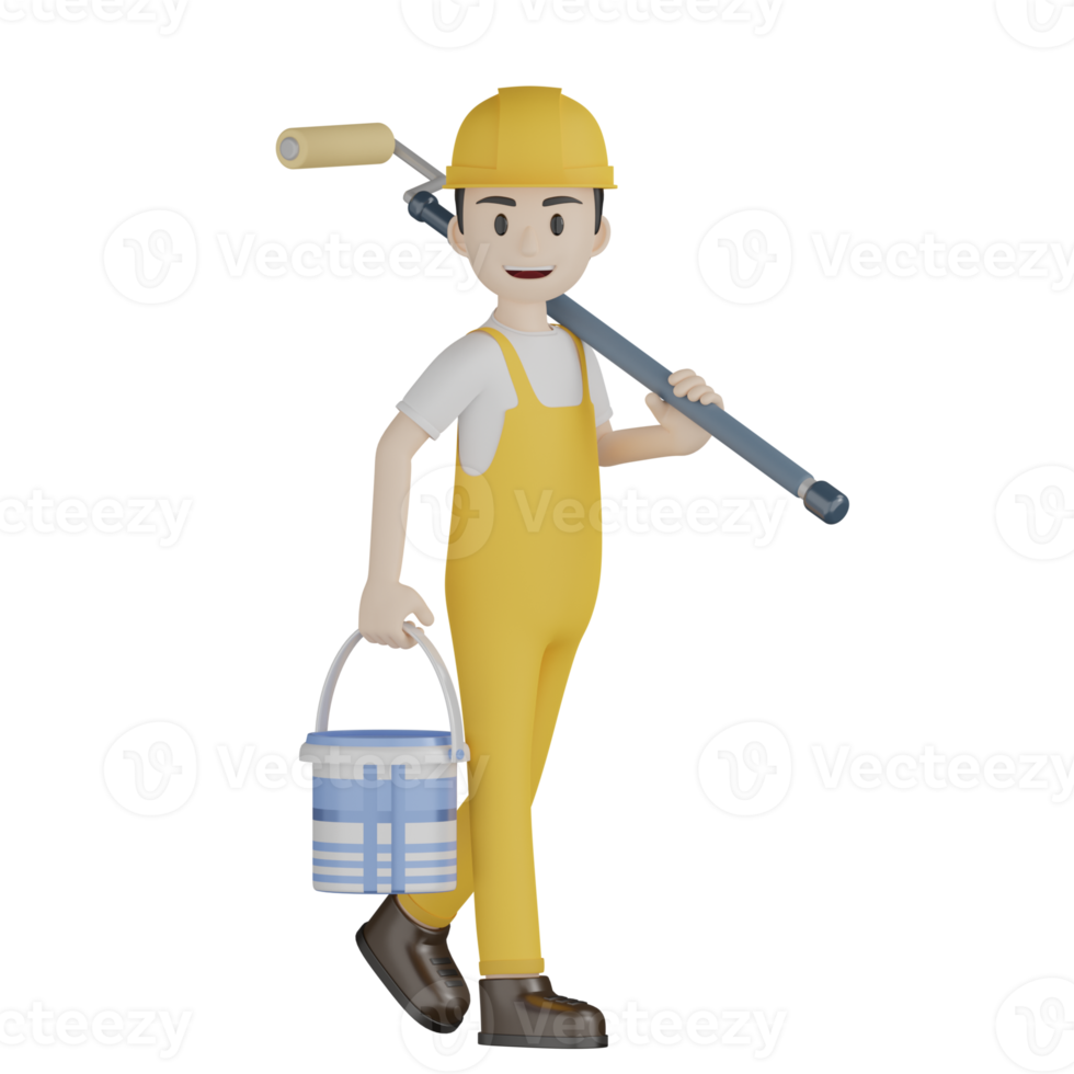 3d Isolated Construction Laborers in yellow uniform png