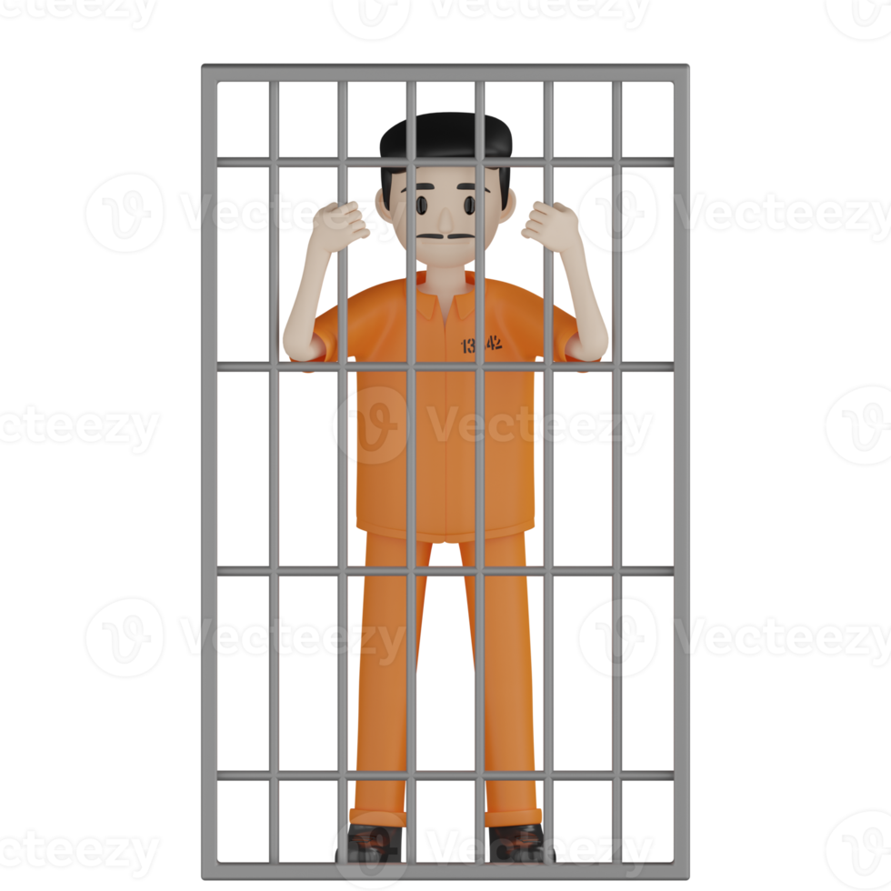 3d Isolated Prisoners in prison uniforms png