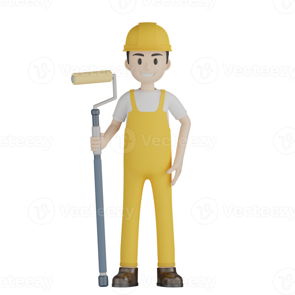 3d Isolated Construction Laborers in yellow uniform png