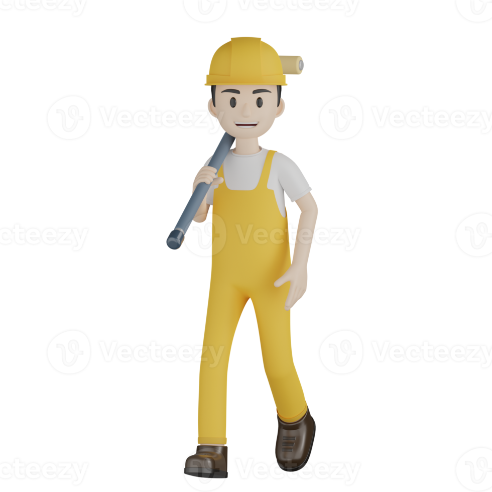 3d Isolated Construction Laborers in yellow uniform png