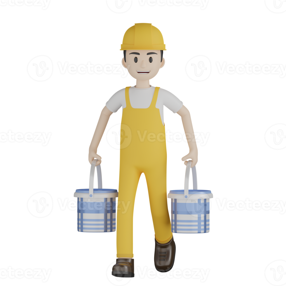 3d Isolated Construction Laborers in yellow uniform png