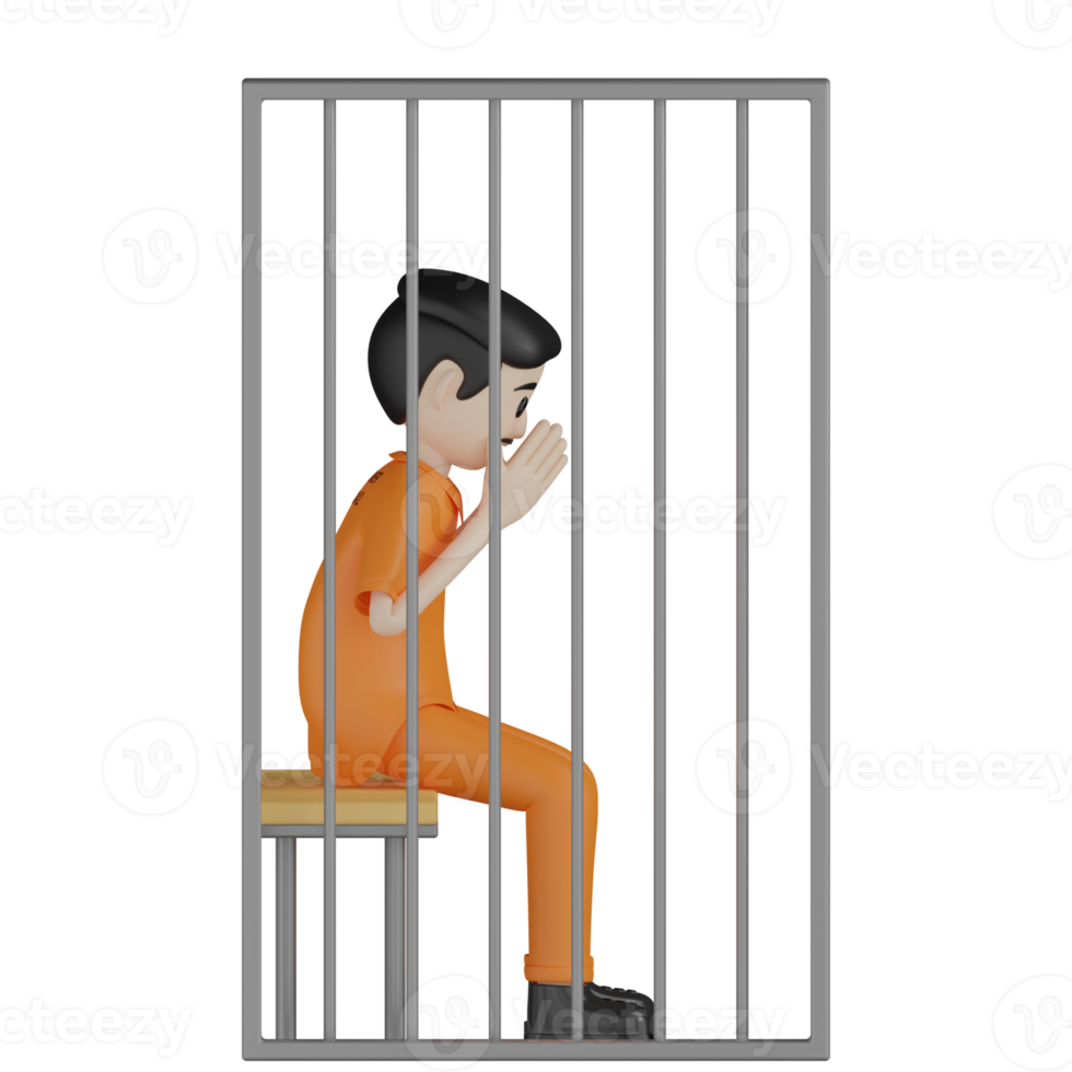 3d Isolated Prisoners in prison uniforms png