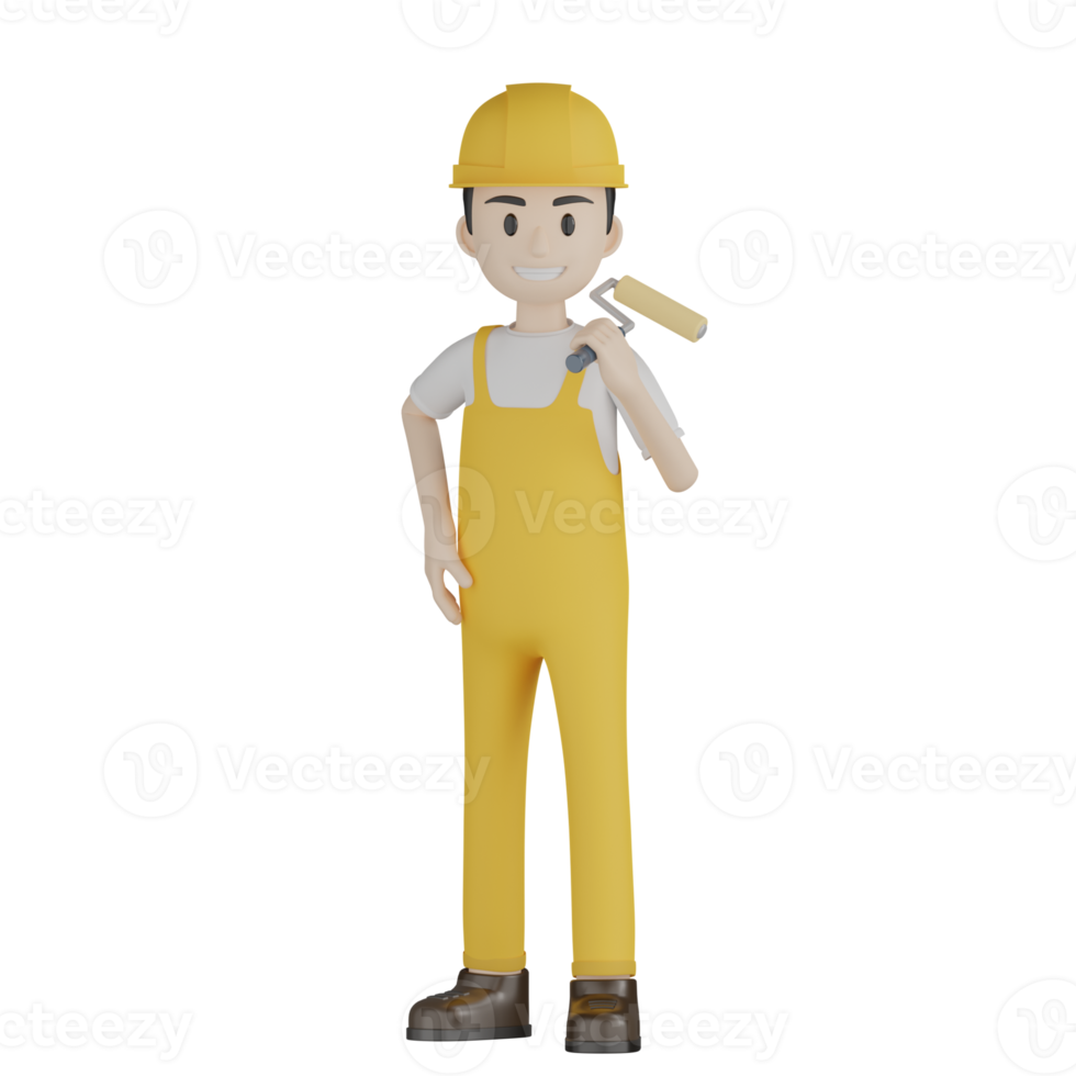 3d Isolated Construction Laborers in yellow uniform png