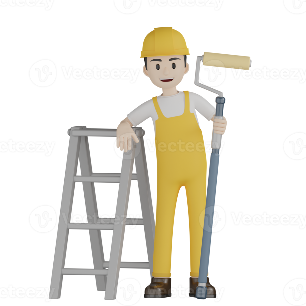 3d Isolated Construction Laborers in yellow uniform png