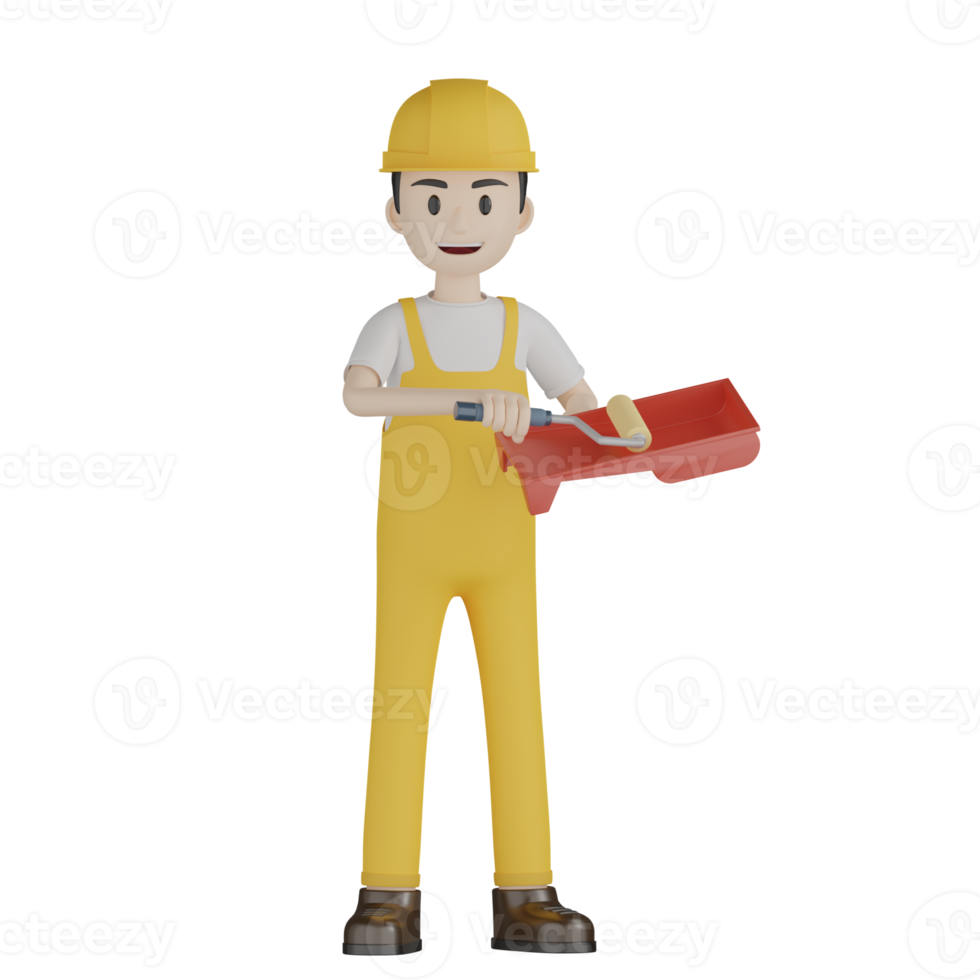 3d Isolated Construction Laborers in yellow uniform png