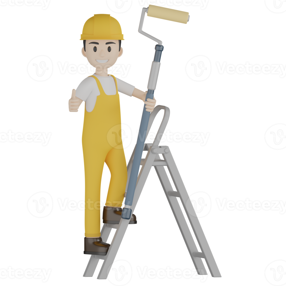 3d Isolated Construction Laborers in yellow uniform png