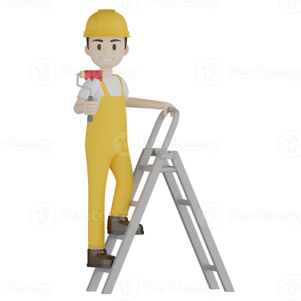 3d Isolated Construction Laborers in yellow uniform png