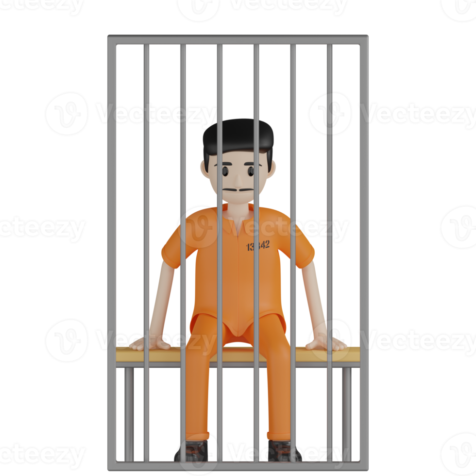 3d Isolated Prisoners in prison uniforms png