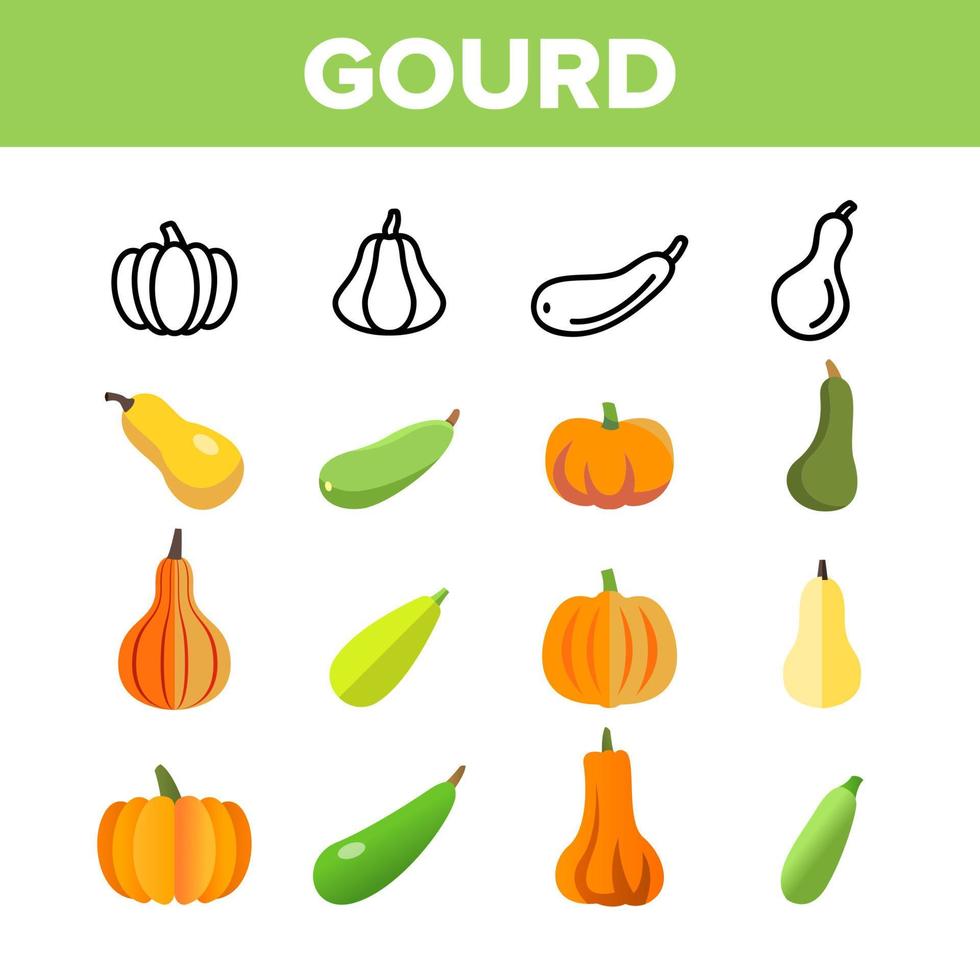 Gourd Autumn Season Harvest Vector Linear Icons Set