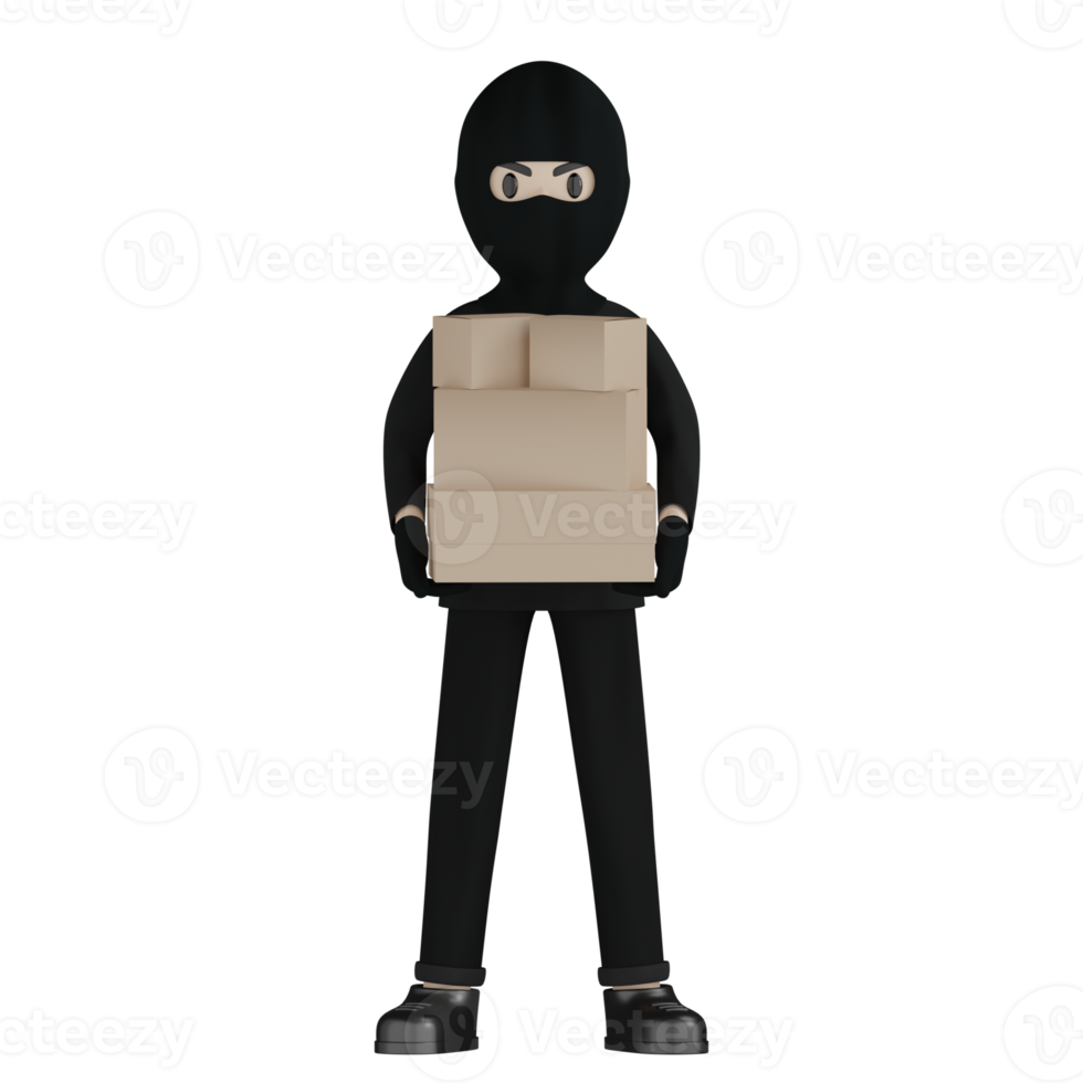 3D Isolated Robber in black costume and masked png