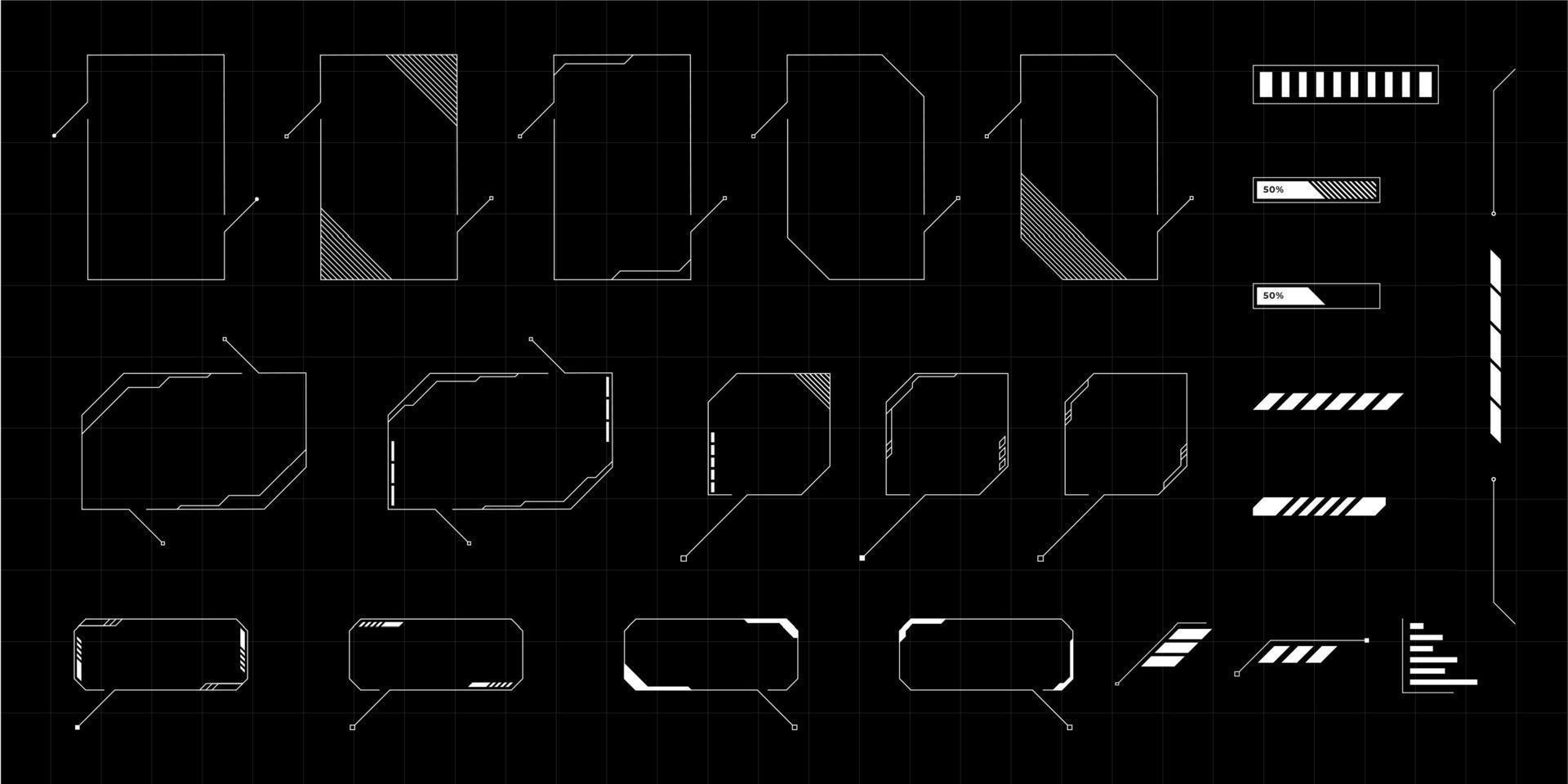 Sci-fi futuristic hud dashboard display virtual reality technology screen. Futuristic User Interface set. Statistics, data information infographic. Vector Illustration.