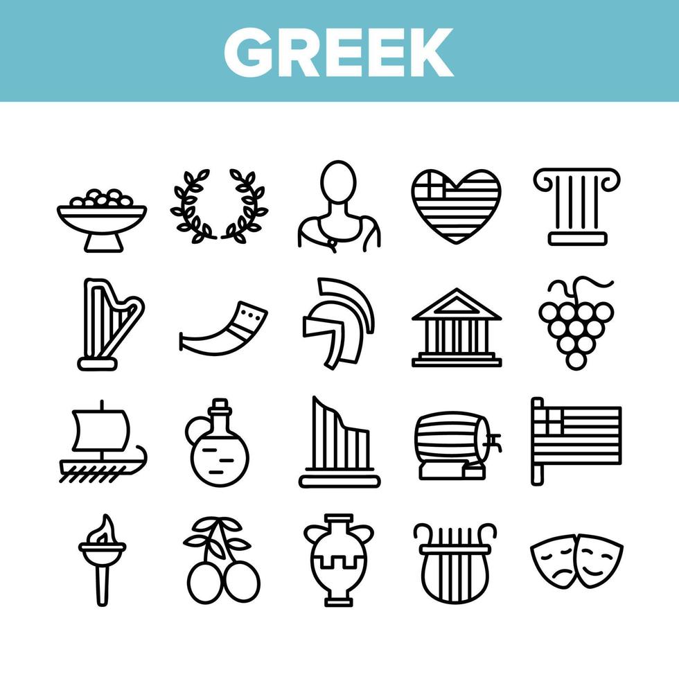 Greek Country Nation Cultural Icons Set Vector