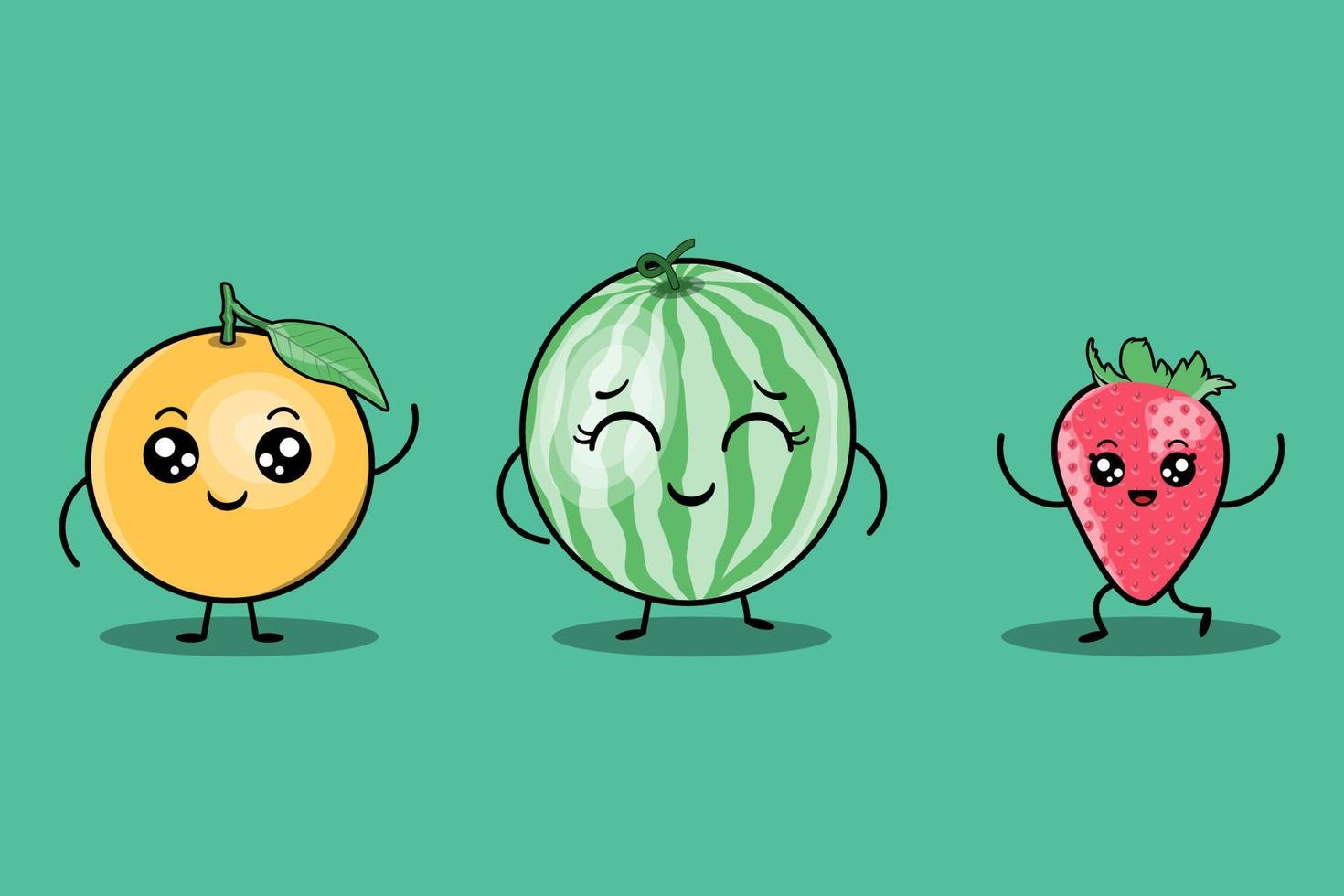 lindo colorido kawaii frutas dibujos animados personajes vector conjunto con muchas expresiones