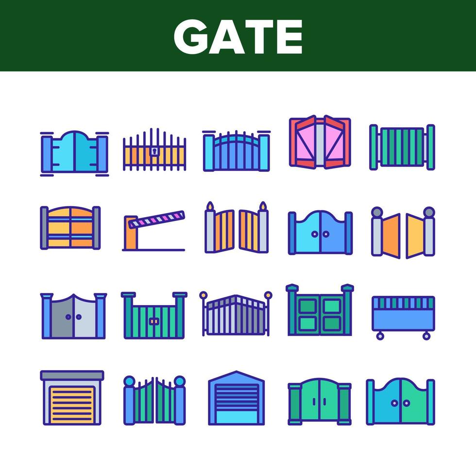 Gate Entrance Tool Collection Icons Set Vector