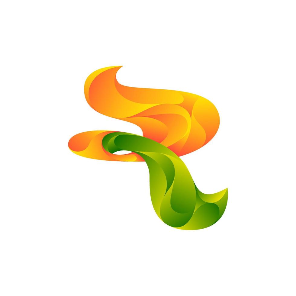 logotipo inicial de la letra r. logotipo de cinta de fuego abstracto vector