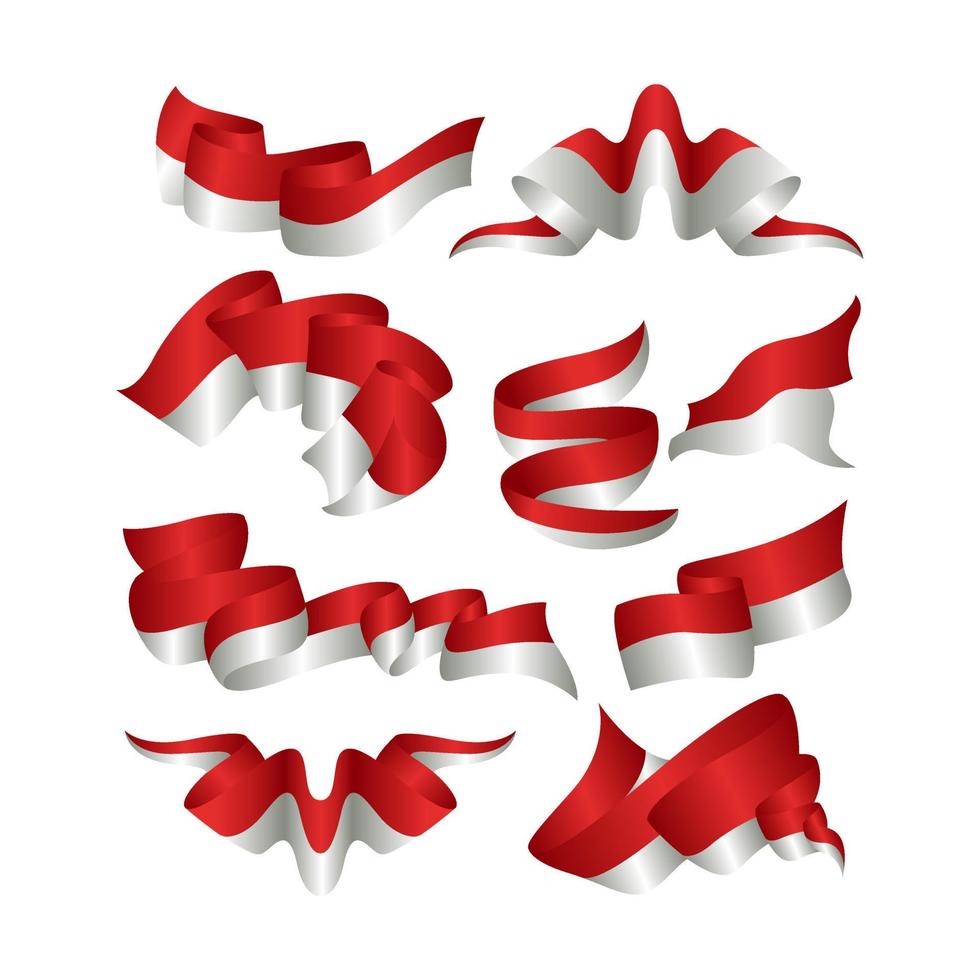 indonesia ribbon 3d decoration flag set. Vector illustration on a white background