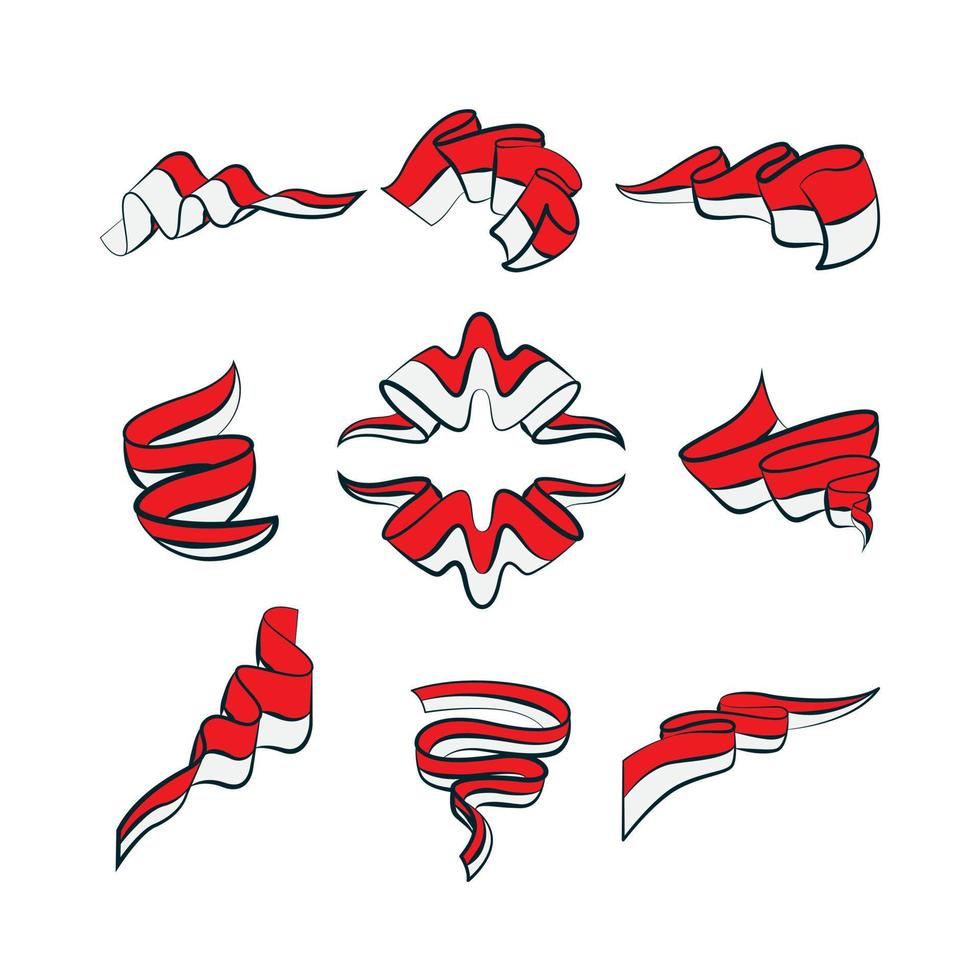 indonesia ribbon flag set in various creative design. Vector illustration on a white background