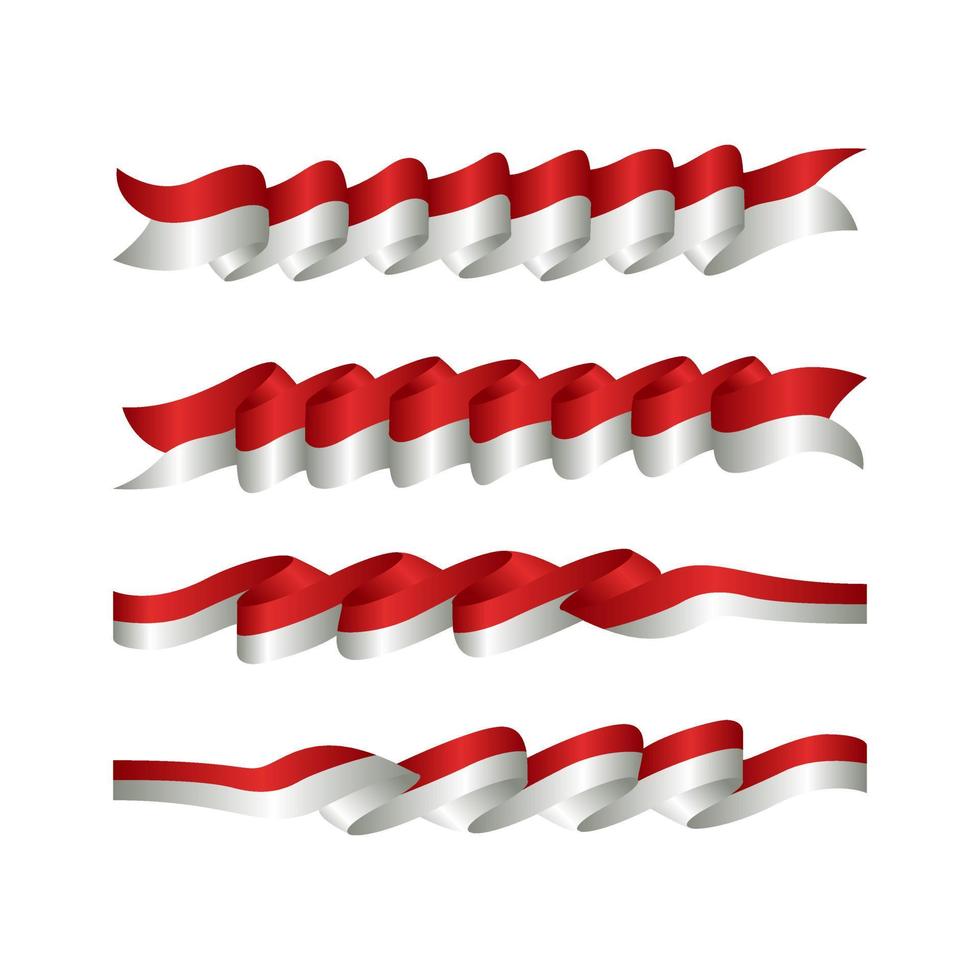 conjunto de bandera de decoración 3d de cinta de indonesia. ilustración vectorial sobre un fondo blanco vector