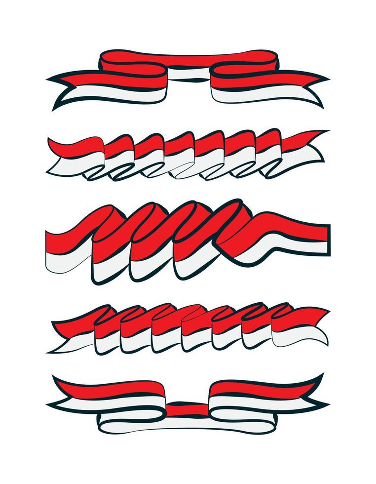 indonesia ribbon flag set in various creative design. Vector illustration on a white background