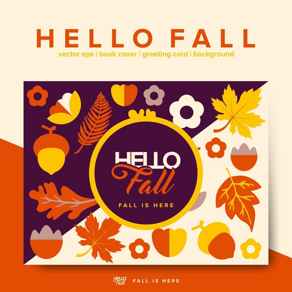 Modern geometric Hello Fall greeting card vector