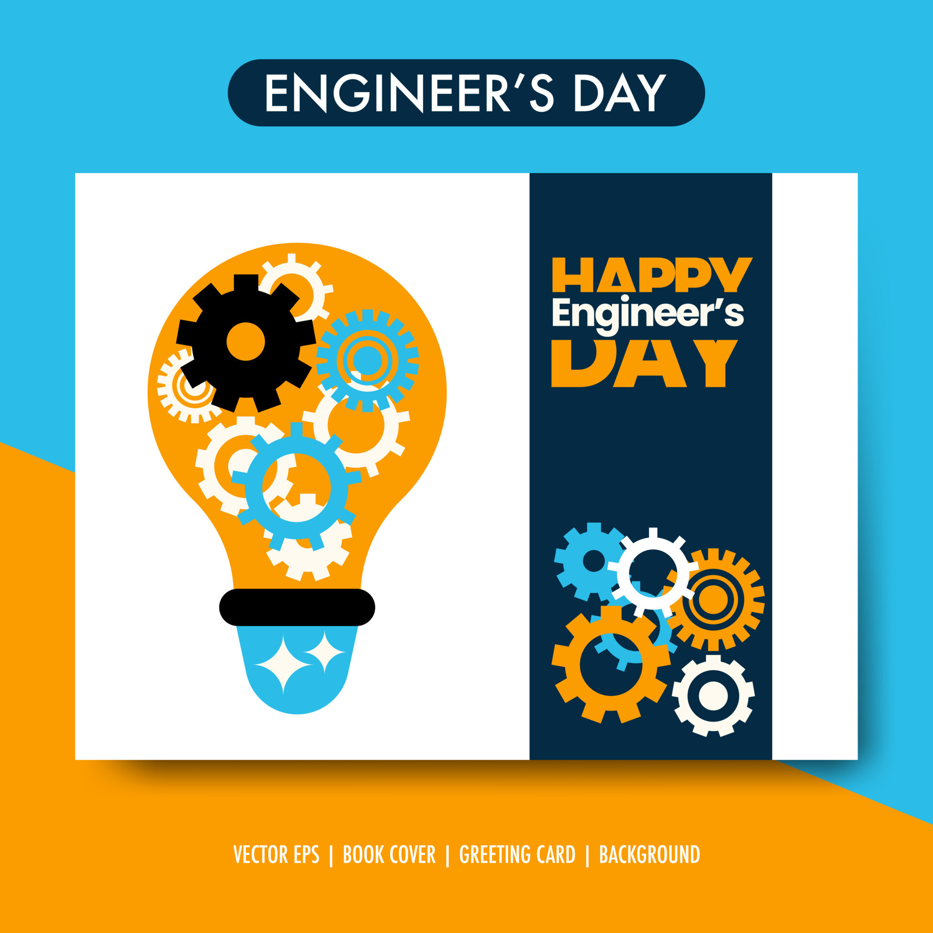 Happy engineering day greeting card, poster, background, with lamp and