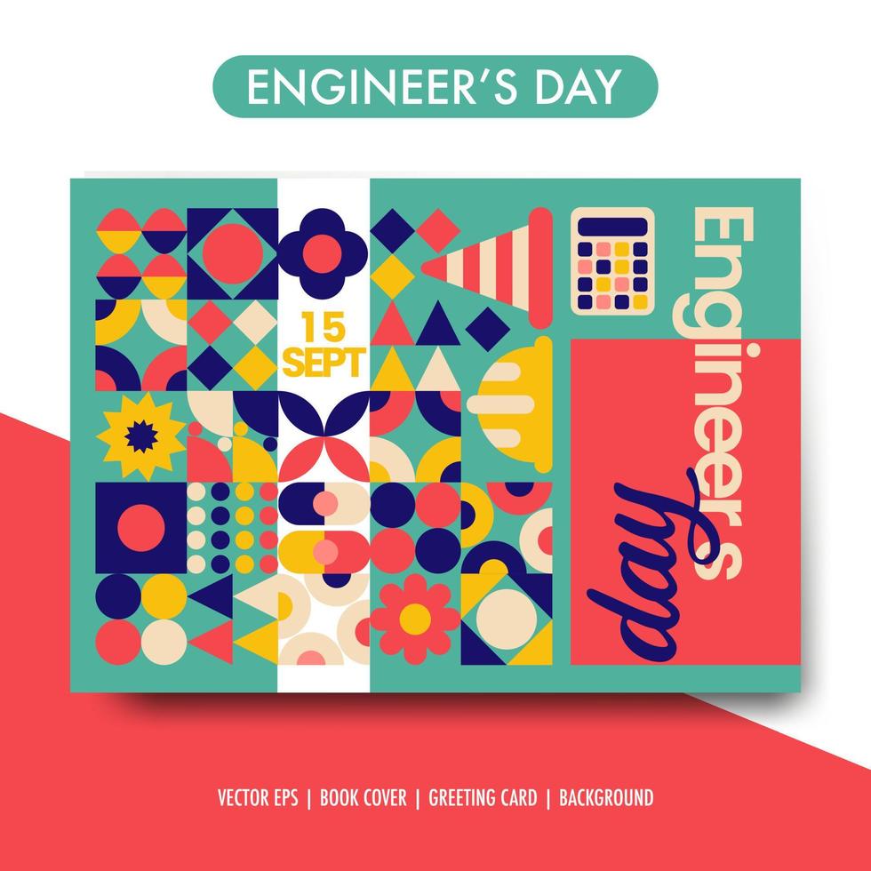 Geometric engineering's day greeting card vector illustration.