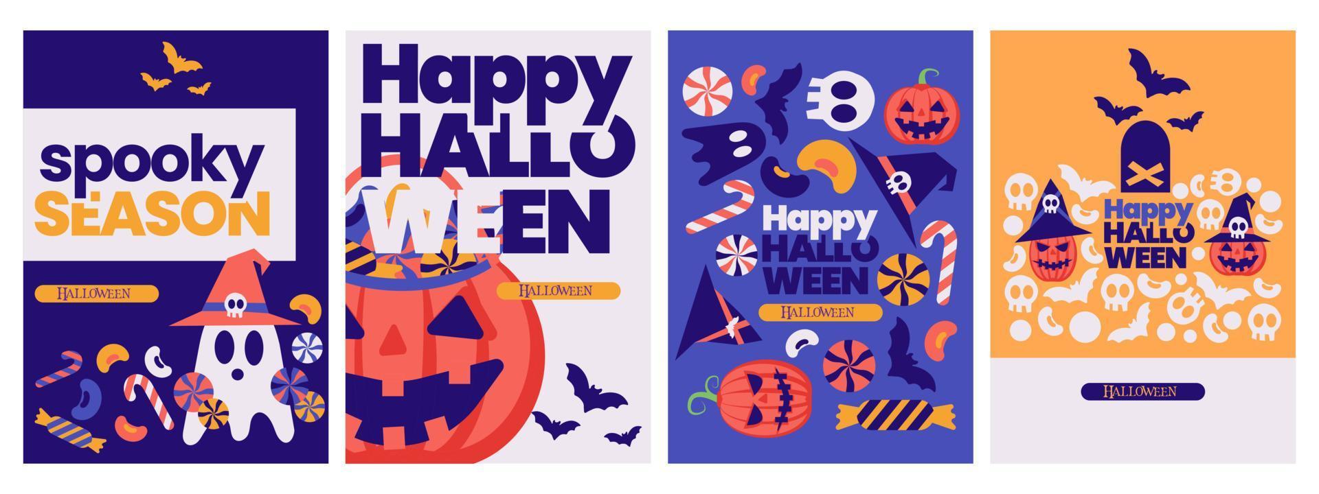 Simple geometric happy halloween set collection for invitation card vector