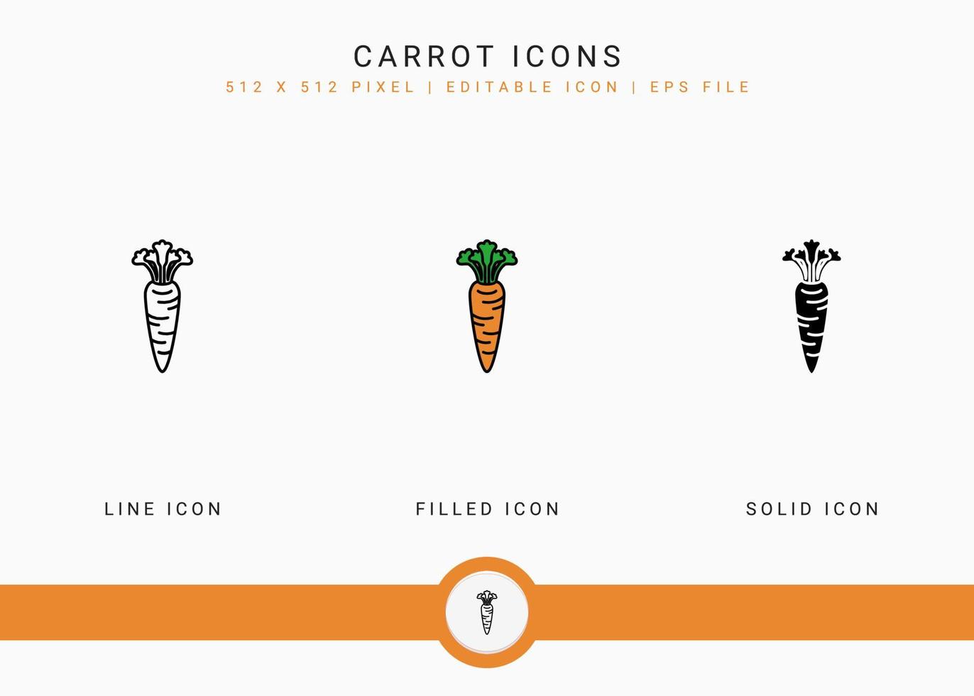iconos de zanahoria establecen ilustración vectorial con estilo de línea de icono sólido. concepto vegetal saludable. icono de trazo editable en un fondo aislado para diseño web, interfaz de usuario y aplicación móvil vector