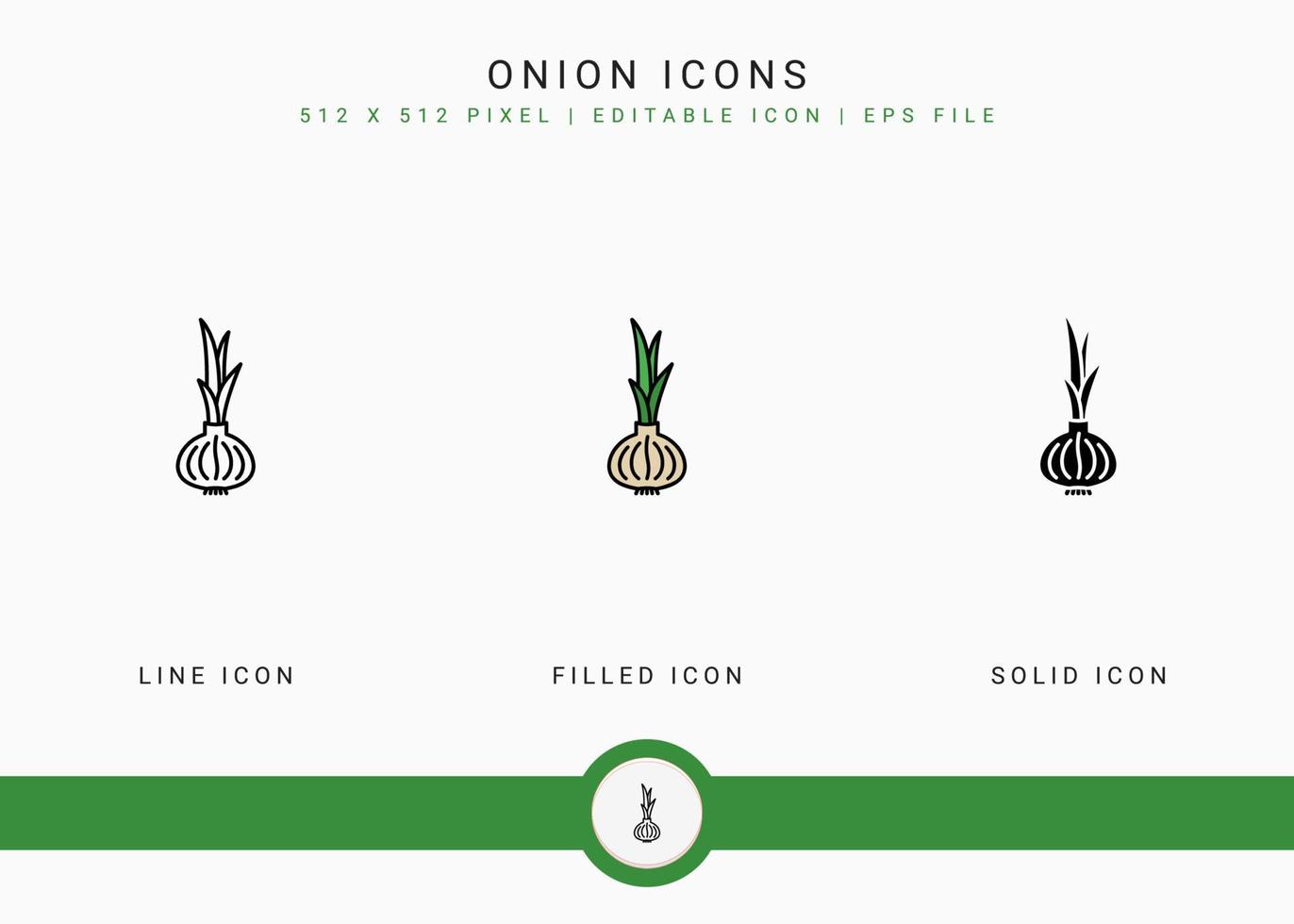 iconos de cebolla establecer ilustración vectorial con estilo de línea de icono sólido. concepto vegetal saludable. icono de trazo editable en un fondo aislado para diseño web, interfaz de usuario y aplicación móvil vector