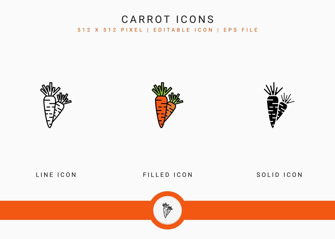 Carrot icons set vector illustration with solid icon line style. Vegetable healthy concept. Editable stroke icon on isolated background for web design, user interface, and mobile application