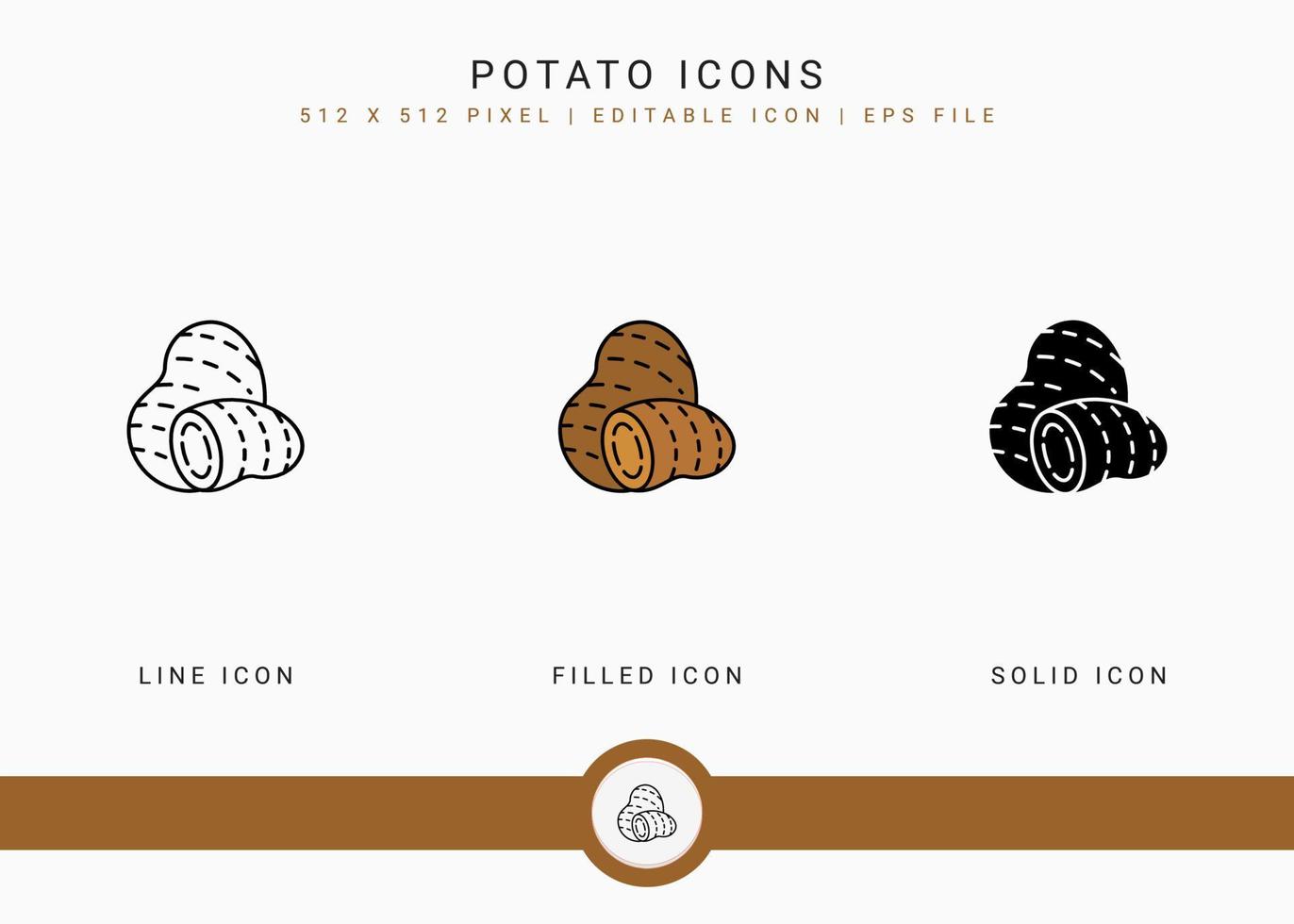 Potato icons set vector illustration with solid icon line style. Vegetable healthy concept. Editable stroke icon on isolated background for web design, user interface, and mobile application