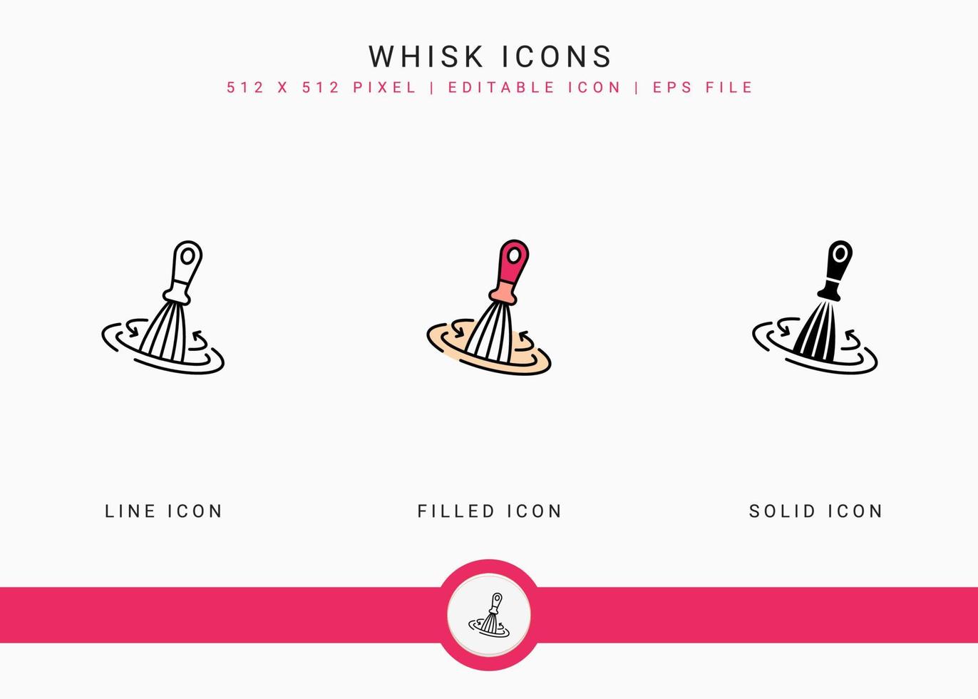 Whisk icons set vector illustration with solid icon line style. Kitchen utensils concept. Editable stroke icon on isolated background for web design, user interface, and mobile application