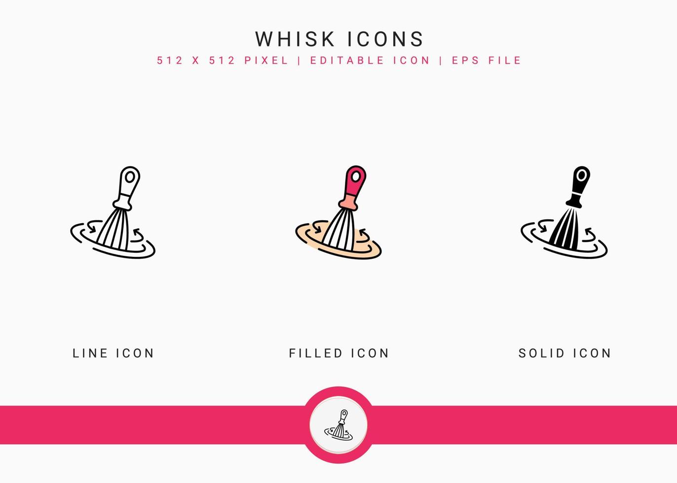 los iconos de batidor establecen ilustración vectorial con estilo de línea de icono sólido. concepto de utensilios de cocina. icono de trazo editable en un fondo aislado para diseño web, interfaz de usuario y aplicación móvil vector