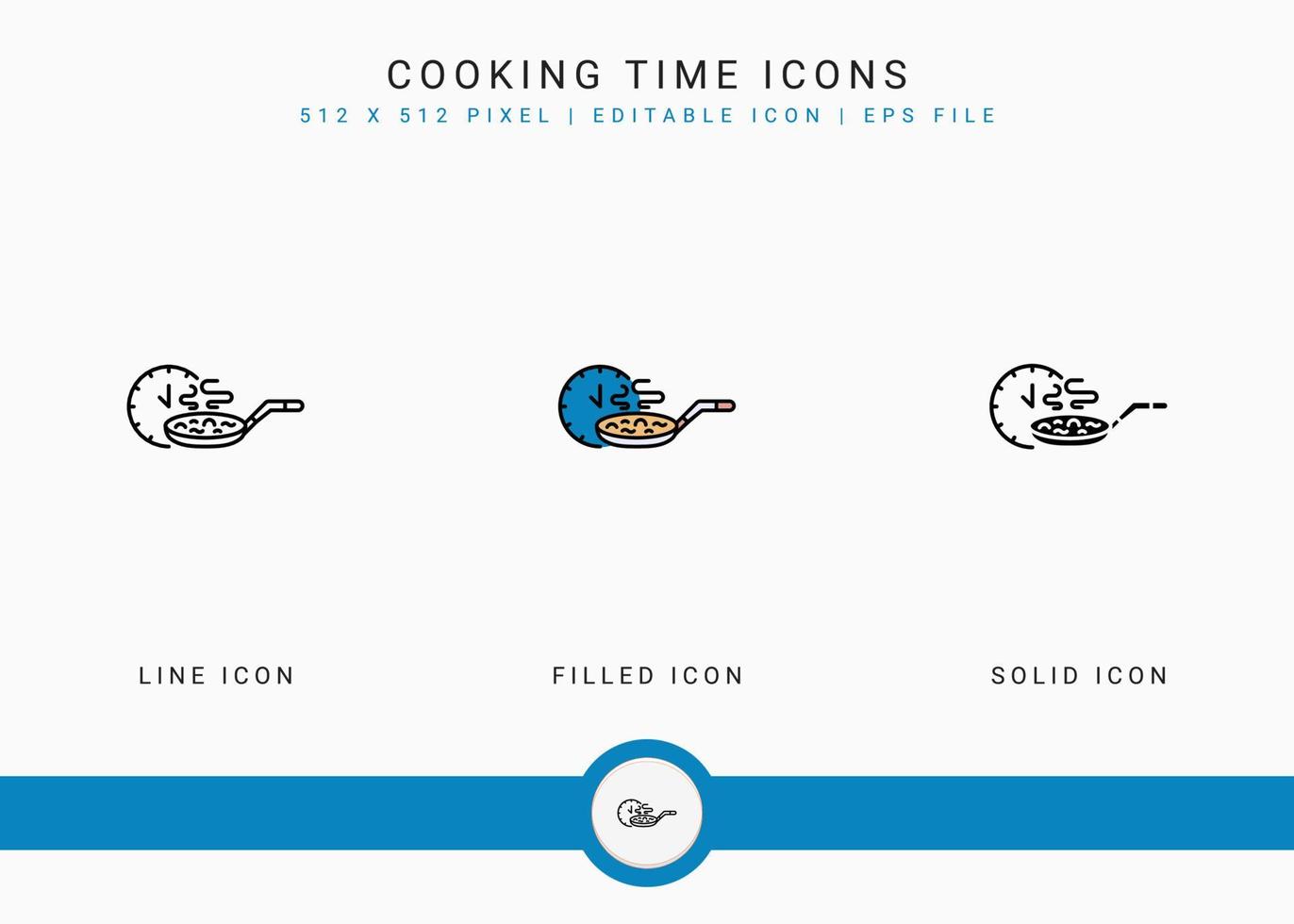 Cooking time icons set vector illustration with solid icon line style. Kitchen utensils concept. Editable stroke icon on isolated background for web design, user interface, and mobile application