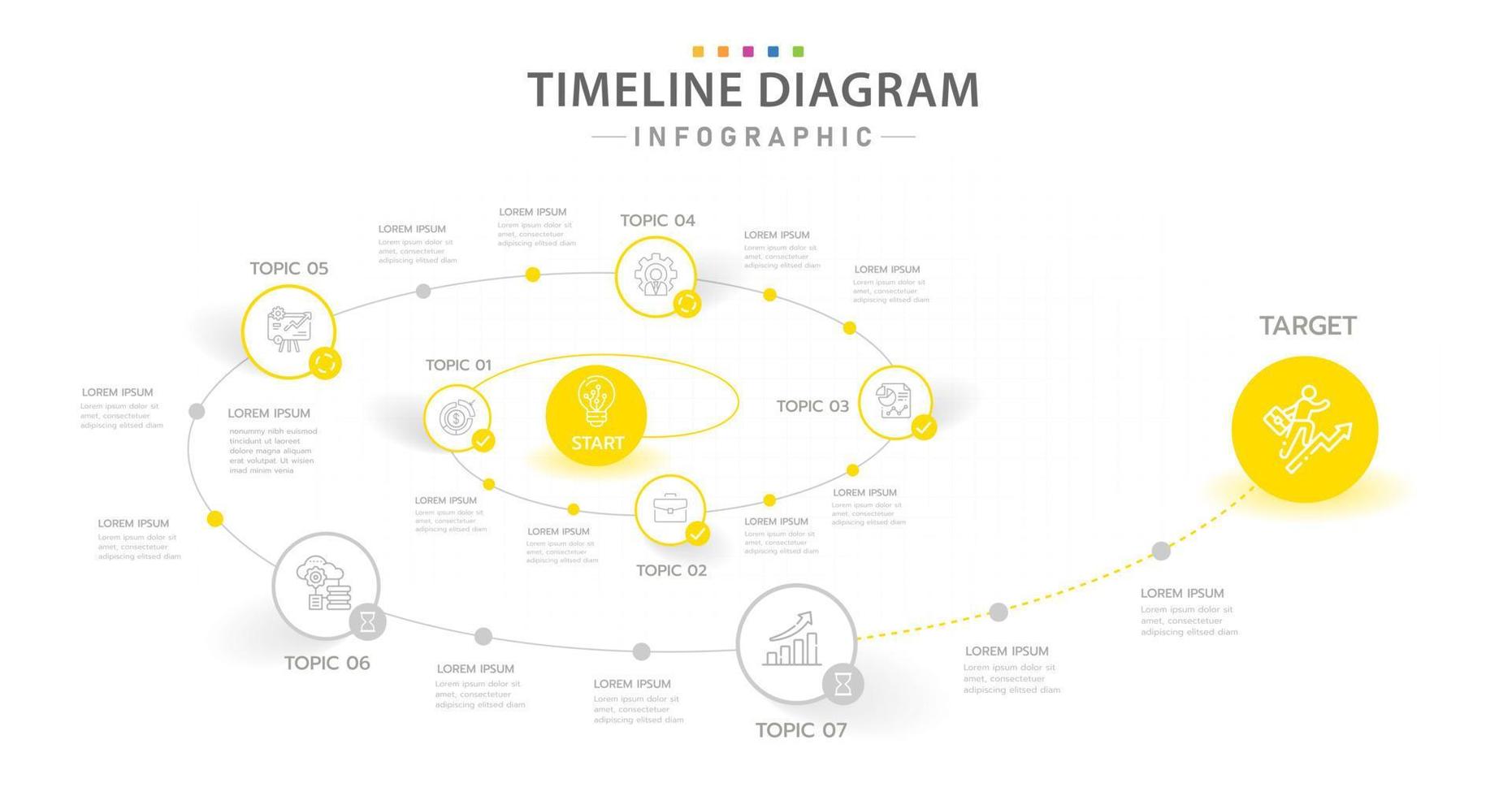 Infographic template for business. 7 Steps Modern Timeline diagram with spiral road concept, presentation vector infographic.