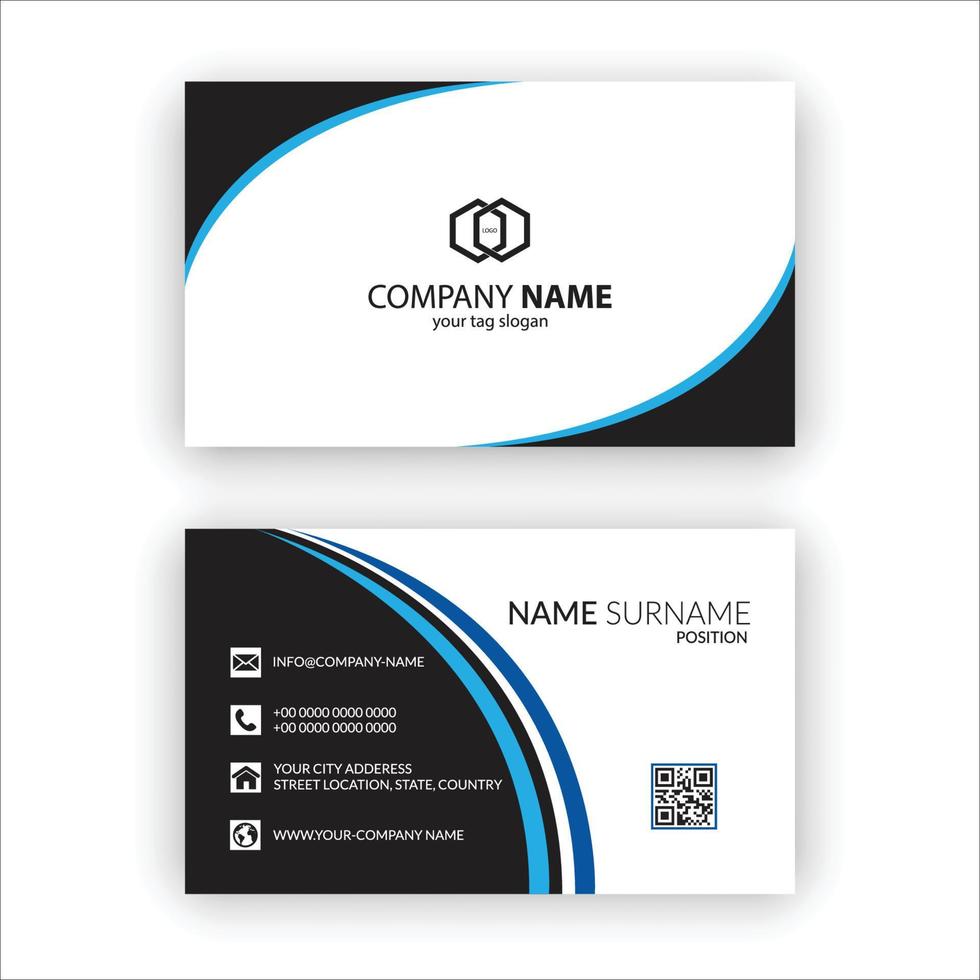 Black white and blue color modern business card deign vector