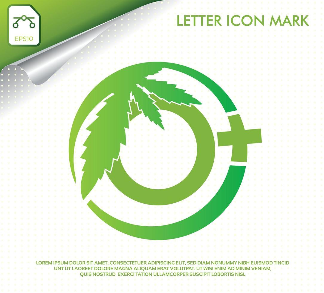 letra o con diseño de logotipo de vector de hoja de cannabis verde