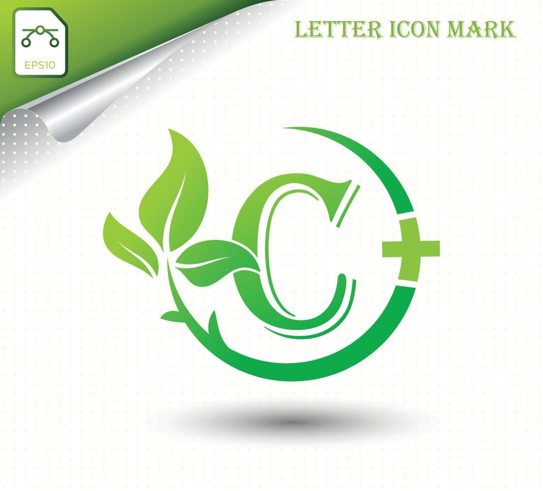 letter C with green leaf vector template
