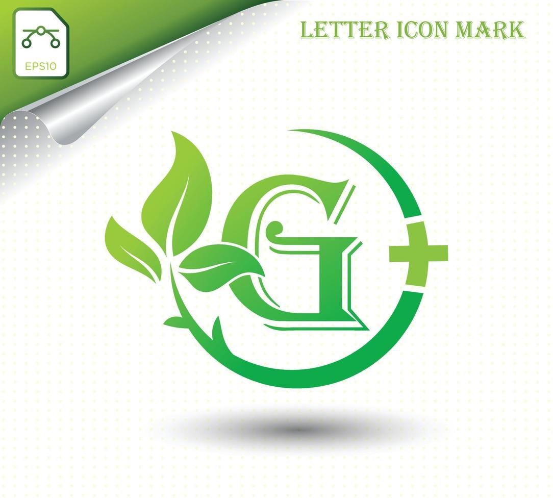 letter G with green leaf vector template