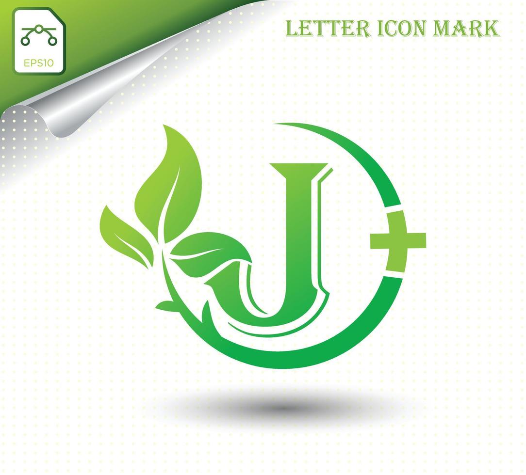 letter J with green leaf vector template