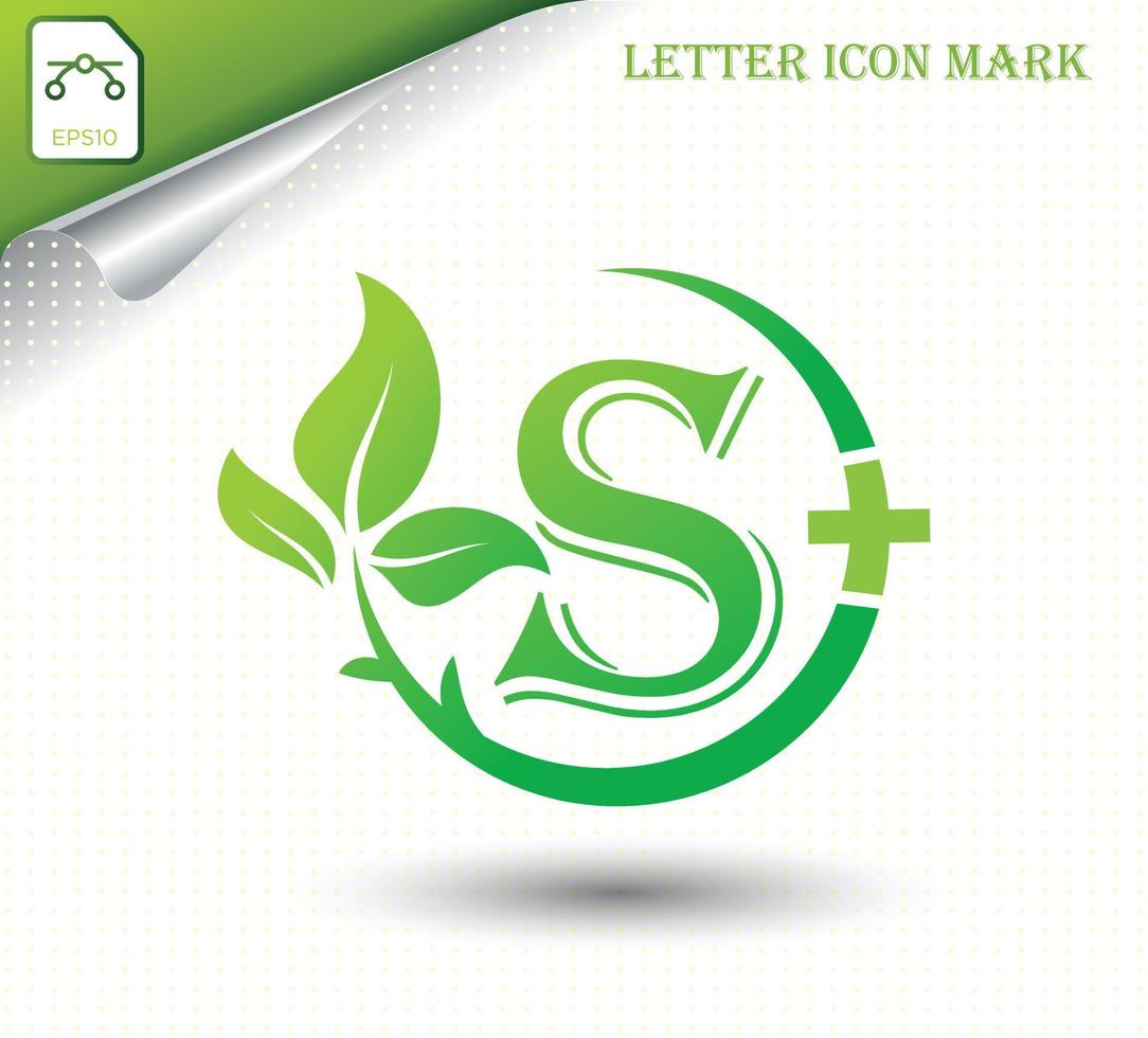 letter S with green leaf vector template