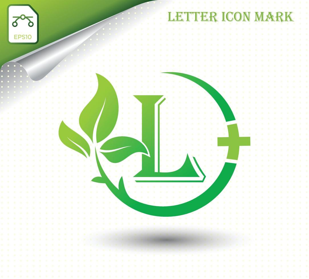 letter L with green leaf vector template