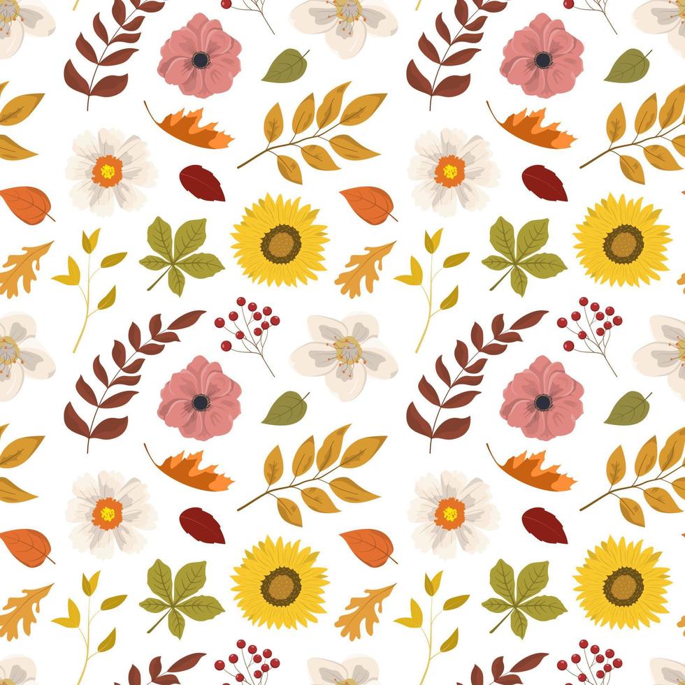 lindas flores coloridas de otoño y hojas de bosque de patrones sin fisuras.  aislado sobre fondo blanco. día de acción de gracias y diseño de cosecha.  9934211 Vector en Vecteezy