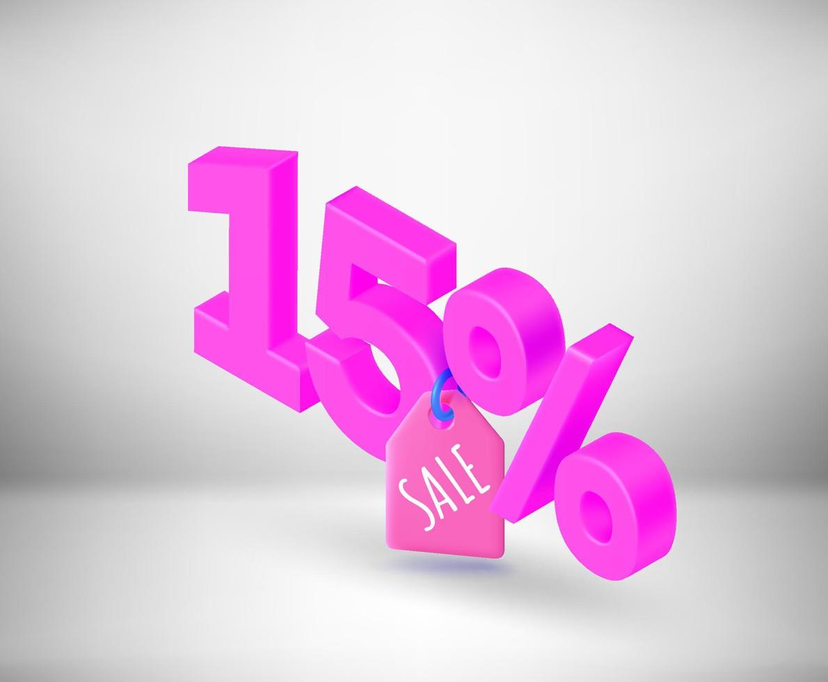 15 percent season discount concept. Vector 3d isometric label