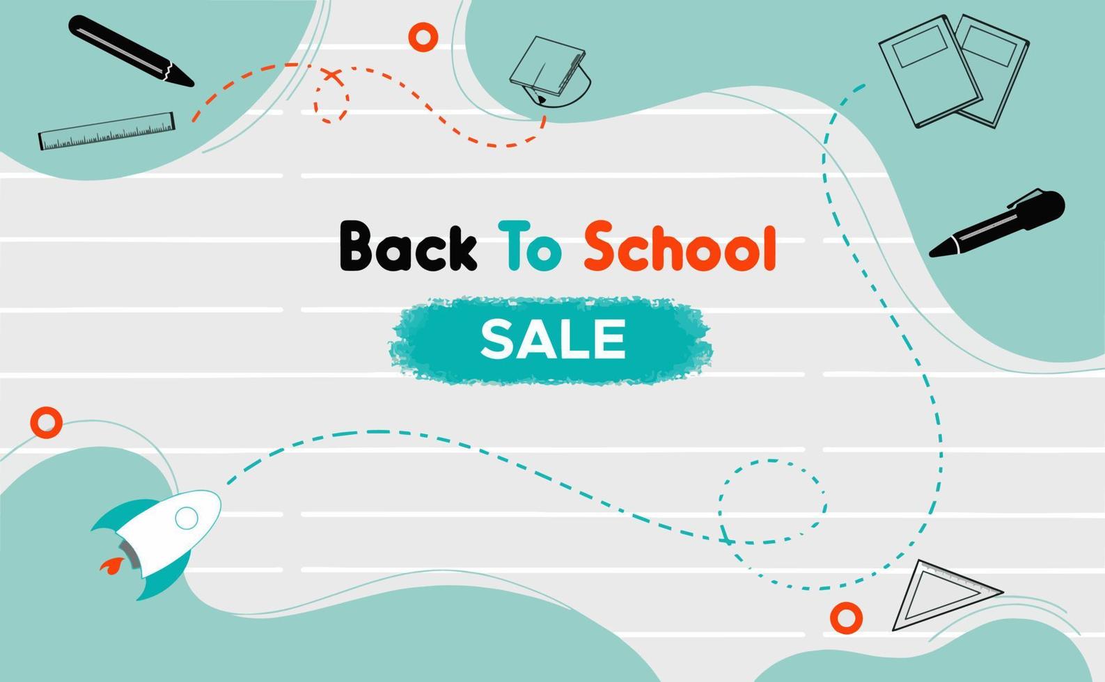 Back to school sales horizontal banner. First day of school, vector illustration.