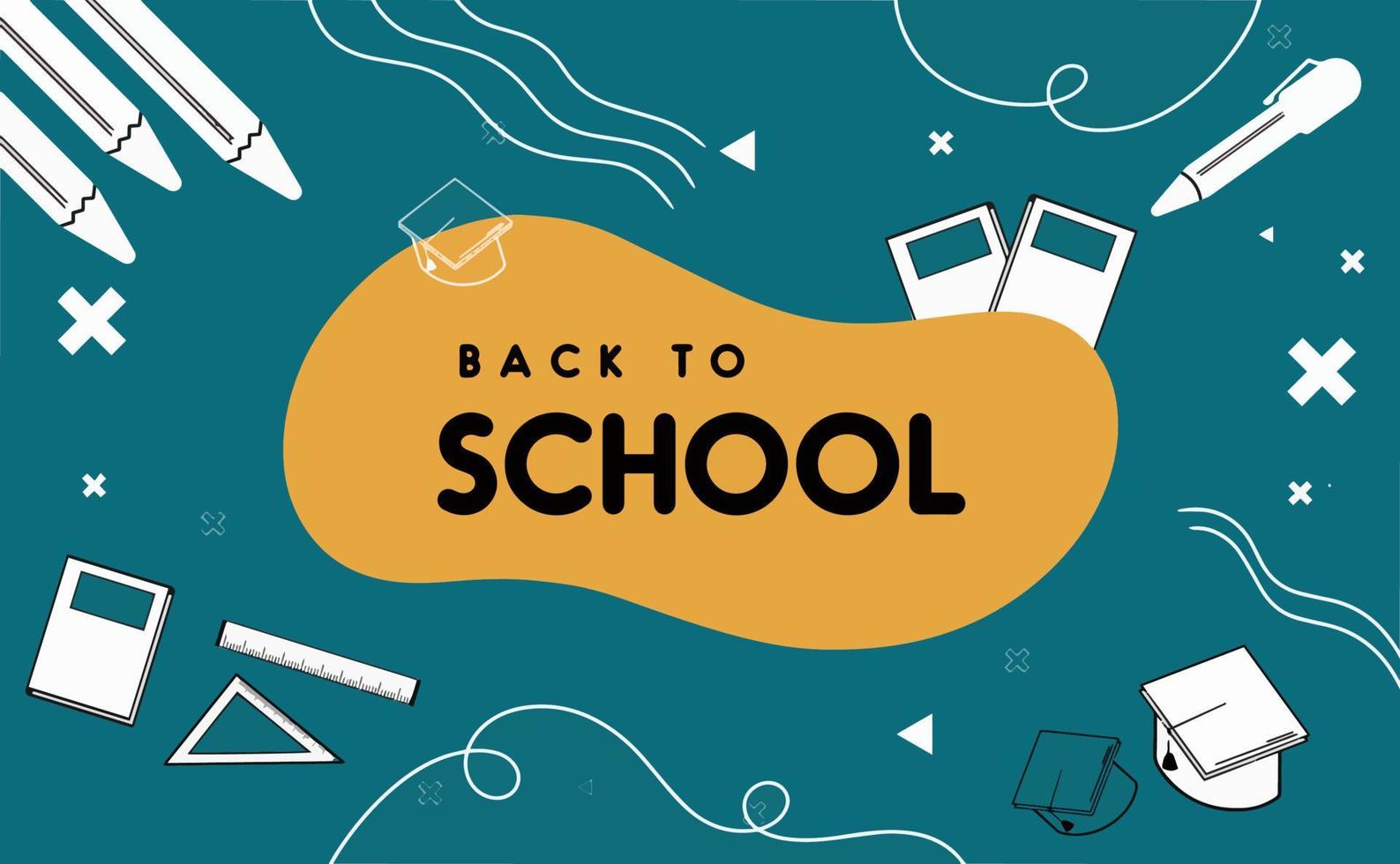 Back to school notebook background. Series. Writing equipment. Children's doodle vector education poster