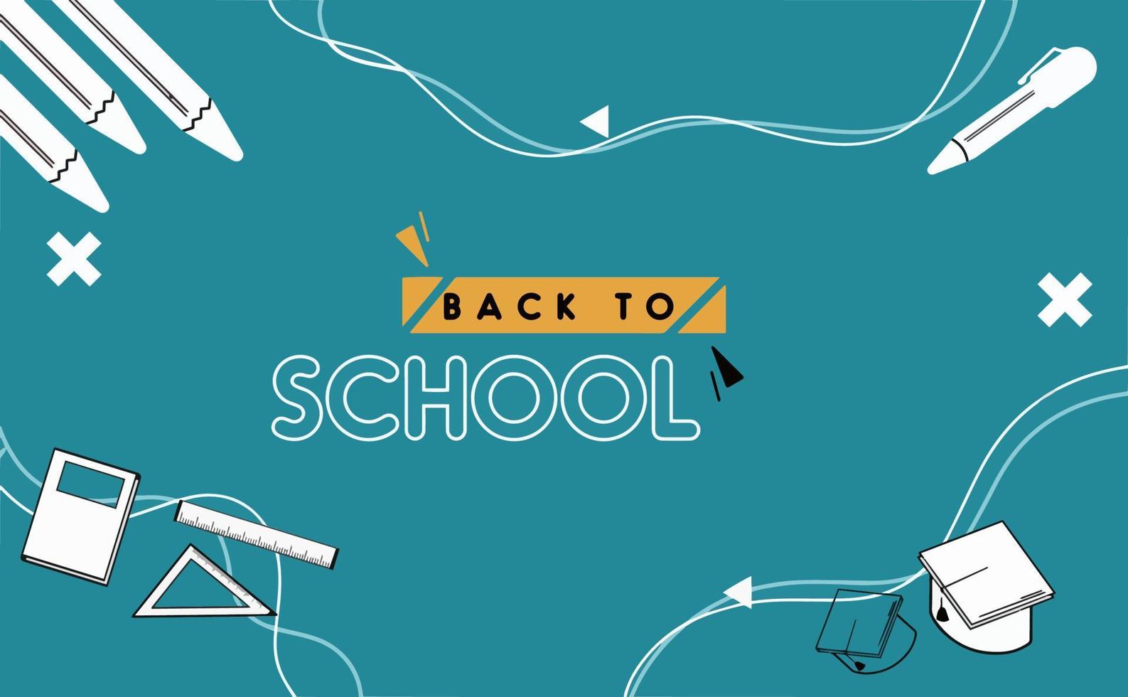 Back to school notebook background. Series. Writing equipment. Children's doodle vector education poster