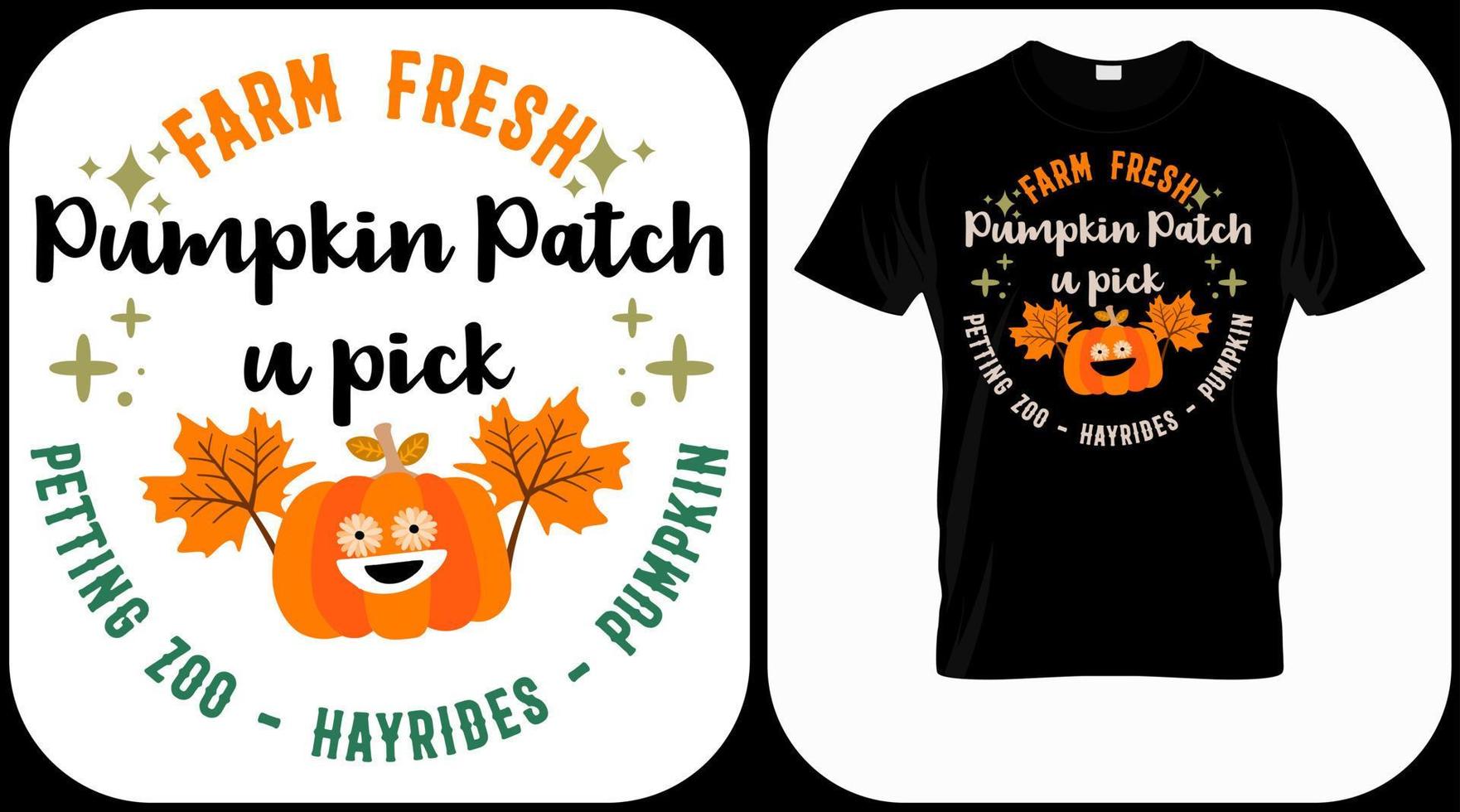 Farm fresh pumpkin patch, petting zoo, hayrides, pumpkin toss.Autumn season hand  written phrase. Colorful fall season hand drawn slogan. Autumn theme lettering vector phrase for harvest party.